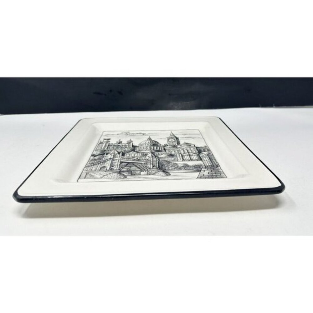 BRUNELLI CITIES LONDON Square Dinner Plate Black White Wall Decor Made In Italy - Picture 3 of 10